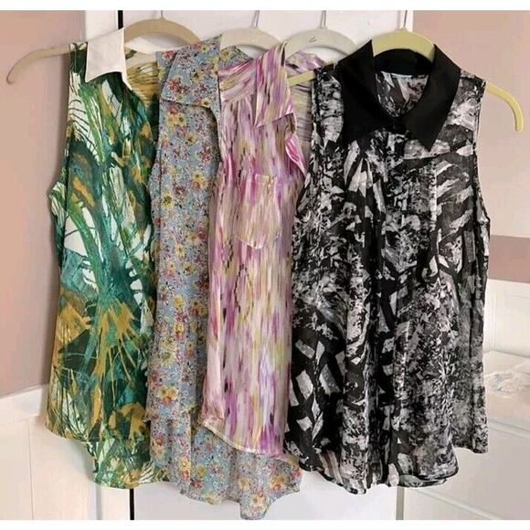 Bundle Of 4 Women's Small/XS Sleeveless Blouses Sheer/Semi Sheer Multiple Colors - Picture 1 of 15
